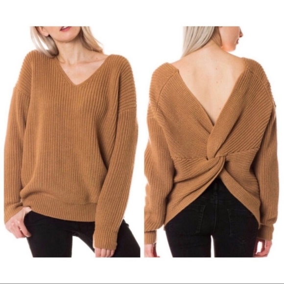 Sweaters - Khaki Twist Knot Back Sweater